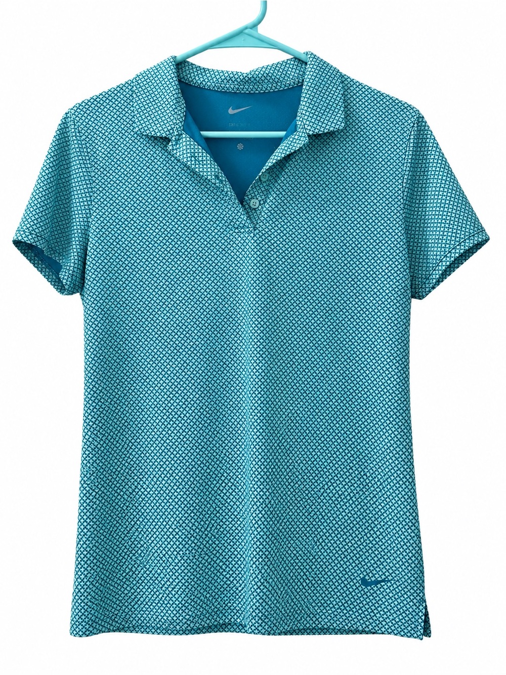 Nike Dri-FIT Women’s Golf Polo – Teal Aqua Geometric Print – Size Medium
